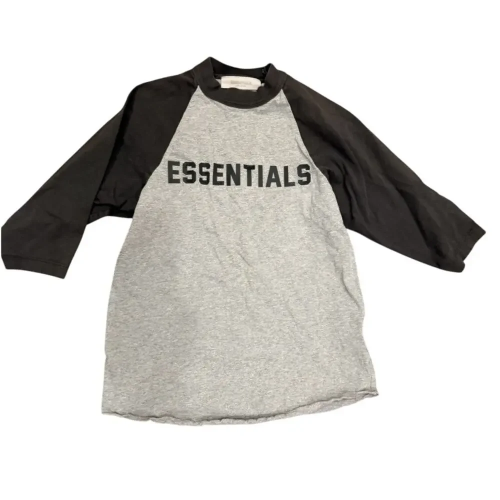 Fear of God Essentials Kids Baseball Raglan Tee Gray Black Size 8